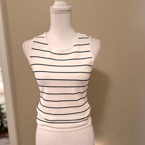 White House Black Market Black and White Striped Sleeveless Sweater Size XS